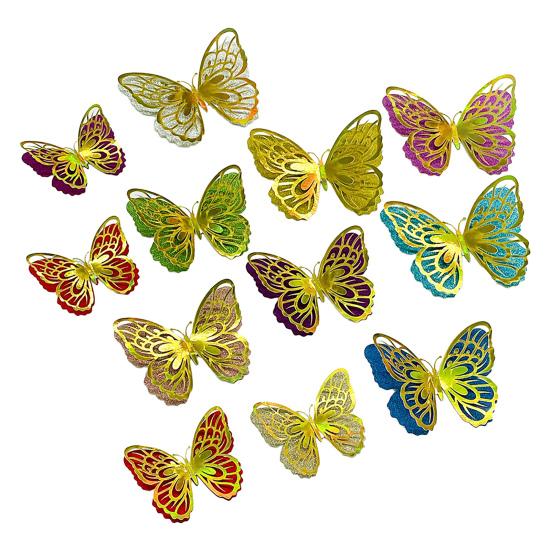 

6 Pcs 3D Butterfly Wall Stickers Double-Layer Wing Butterfly Wall Art Glitter Sequined Removable Hollow Mural Decals for Birthday Cake Decoration