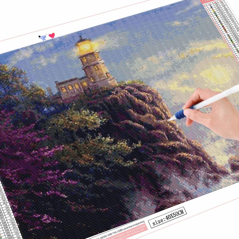 Diamond Painting Lighthouse Full Square Round Needlework 3D Diamond Embroidery Seaside Landscape Rhinestone Kit Wall Art