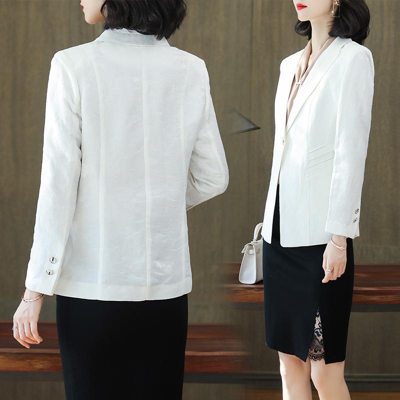 

Профессиональный маленький пиджак женский весенне-летний шелковый топ на одну пуговицу повседневный темперамент шелковый костюм XXL белый