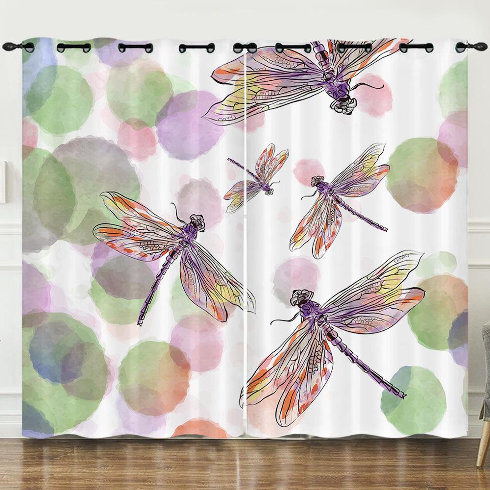 Curtain Insect Dragonfly 3D Digital Printing Blackout Curtain Punching