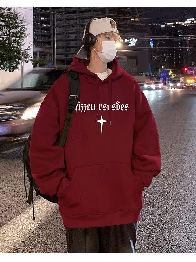 Men's Trendy Hooded Sweatshirt, Loose Fit, Letter Print, Versatile Spring/Autumn Jacket, 2024 Hong Kong Style.