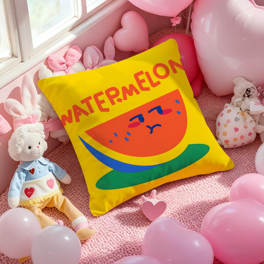 Cute anime fruit illustration Cushion Cover Pattern Printed Pillowcase for Living Room Sofa Cushion Cover & Bedroom Decor 12x12Inch