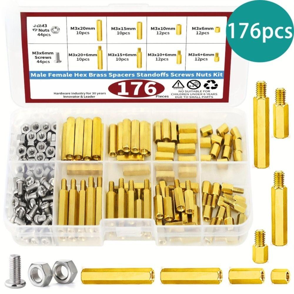 176pcs Hex Male-Female Motherboard Standoffs Brass Brass Standoff Spacer  PCB Circuit Board