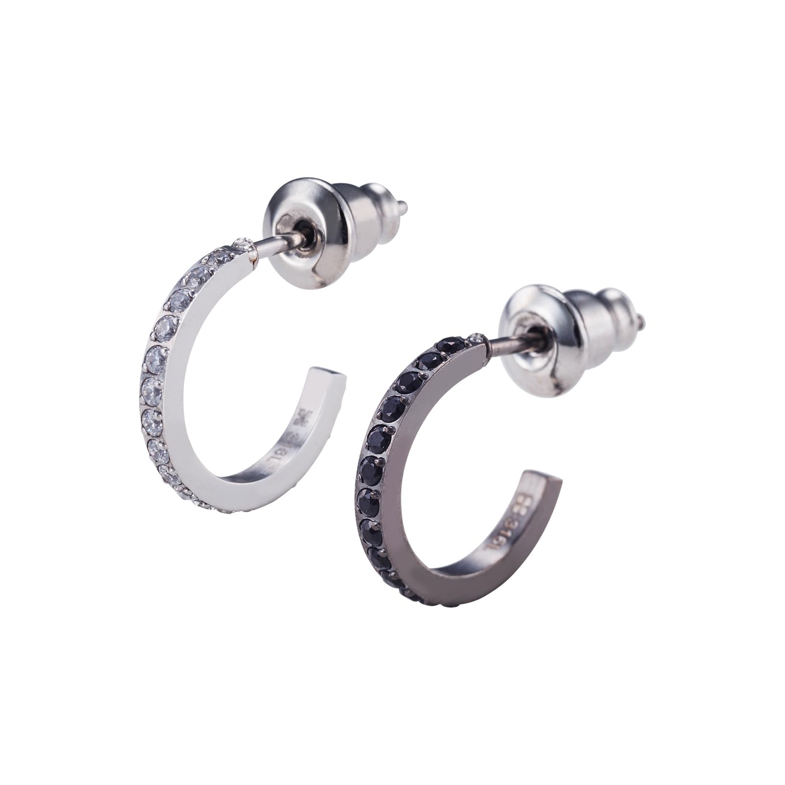 

Earrings Surgical Stainless Steel Cubic Zirconia Half Hoop Eternity Hypoallergenic Silver Black 2 both ears [White Clover] & pieces/for