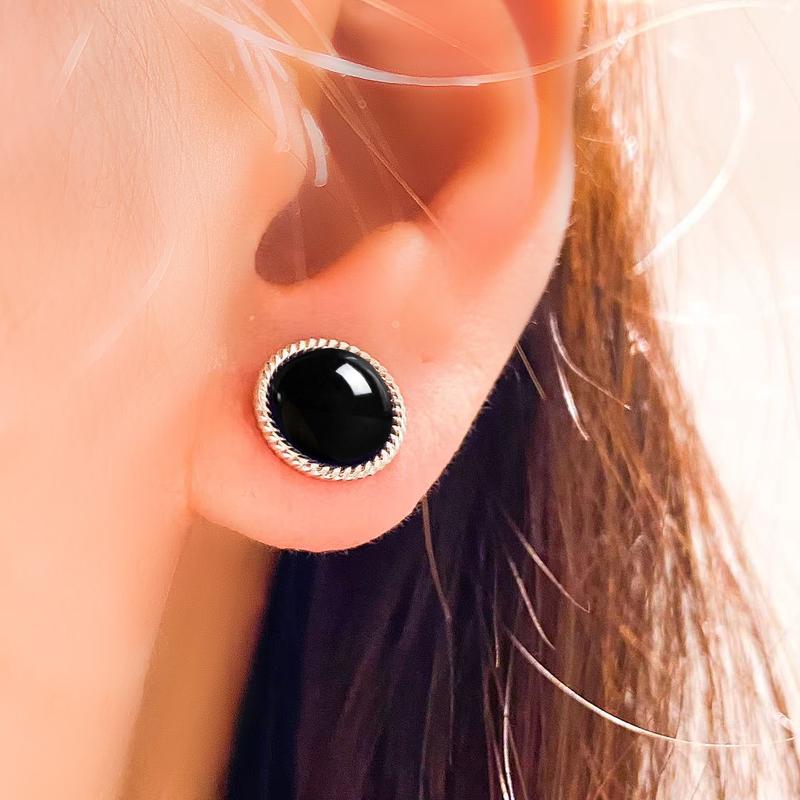925 Sterling Silver Natural Stone Lapis Lazuli  8MM Round  Stud Earrings  Classic  Jewelry  High Quality Daily Jewelry Bijoux
