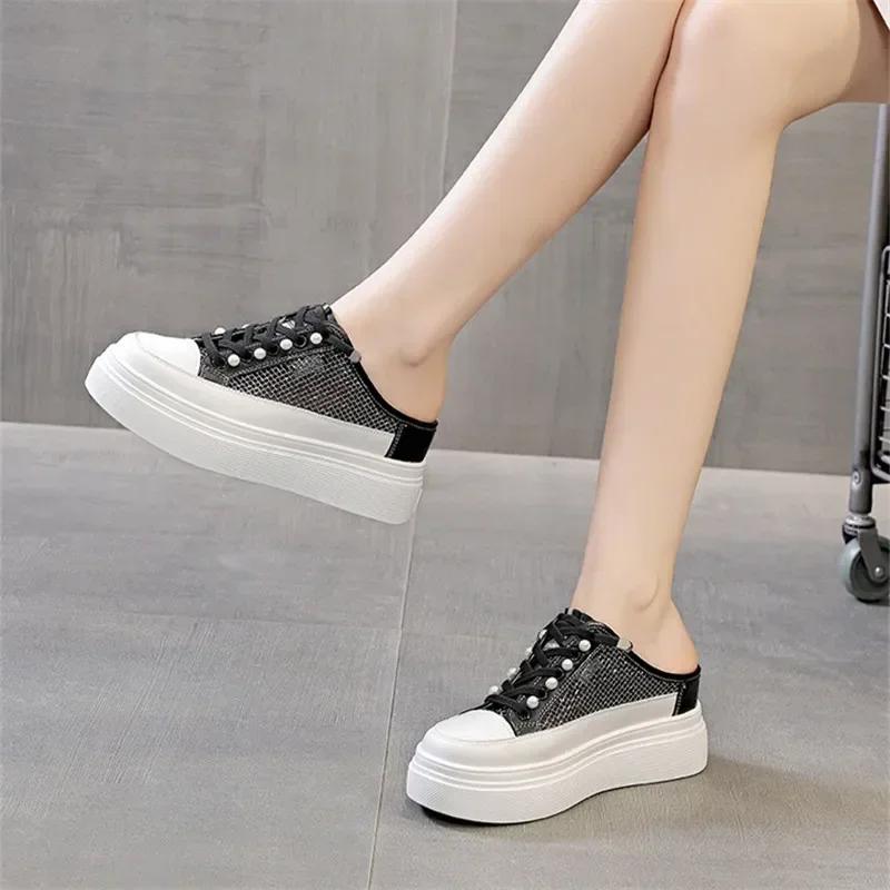 New Style Slip on Sneakers Lazy Woman Shoes Half Slippers Summer Thick-soled Baotou Sandals Fashionable Slippers for Women