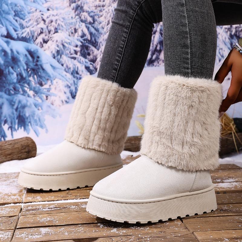 Women's Wide Width Mid-Calf Platform Snow Boots - Faux Fur Lined Winter Boots for Outdoor Wear, Thick Sole Cozy Boots