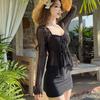 1011 French Pure Sensual Hot Girl Swimsuit, Long Sleeve, Slight Plump, Irregular Sexy Split Swimsuit, Plus Size Swimsuit