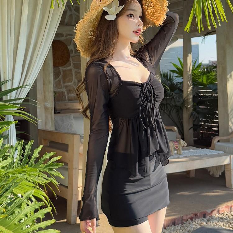 1011 French Pure Sensual Hot Girl Swimsuit, Long Sleeve, Slight Plump, Irregular Sexy Split Swimsuit, Plus Size Swimsuit