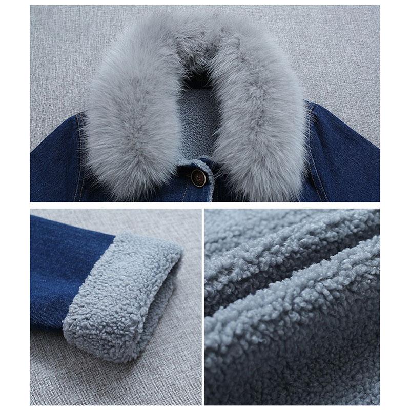 Winter Denim Jacket for Women Thick Lamb Wool Warm Coat Long Cotton Padded Parkas Casual Windbreaker Jean Outerwear