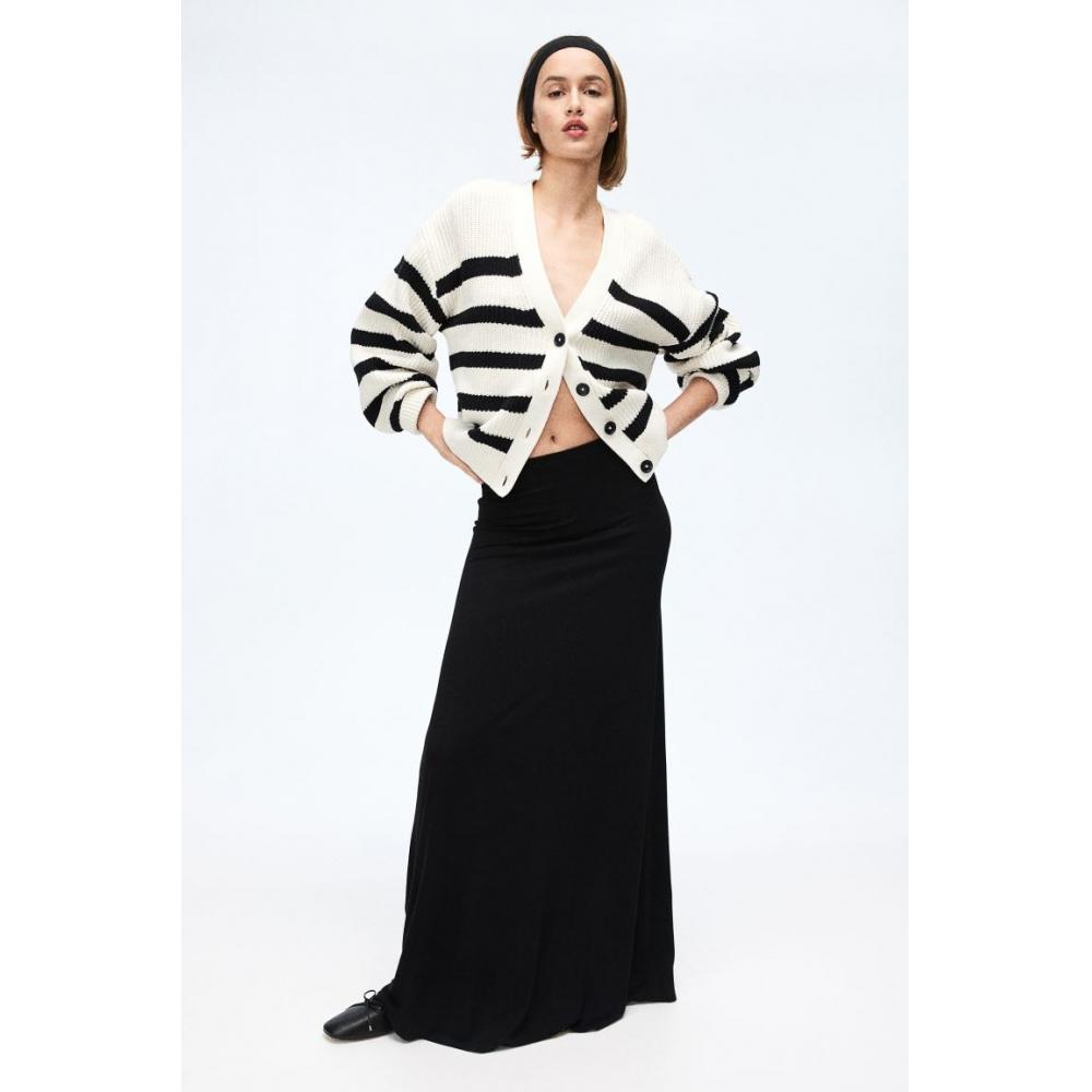 

Кардиган вязки HM в рубчик кремово-черной полоски