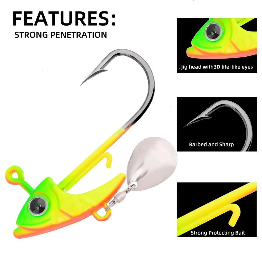 5pcs Jig Head 7.5g 10.5g 15g Fishing Lures Sinking Rotating Sequin Metal Spoons Fishing Hooks Jigs Fishhook Baits Tackle