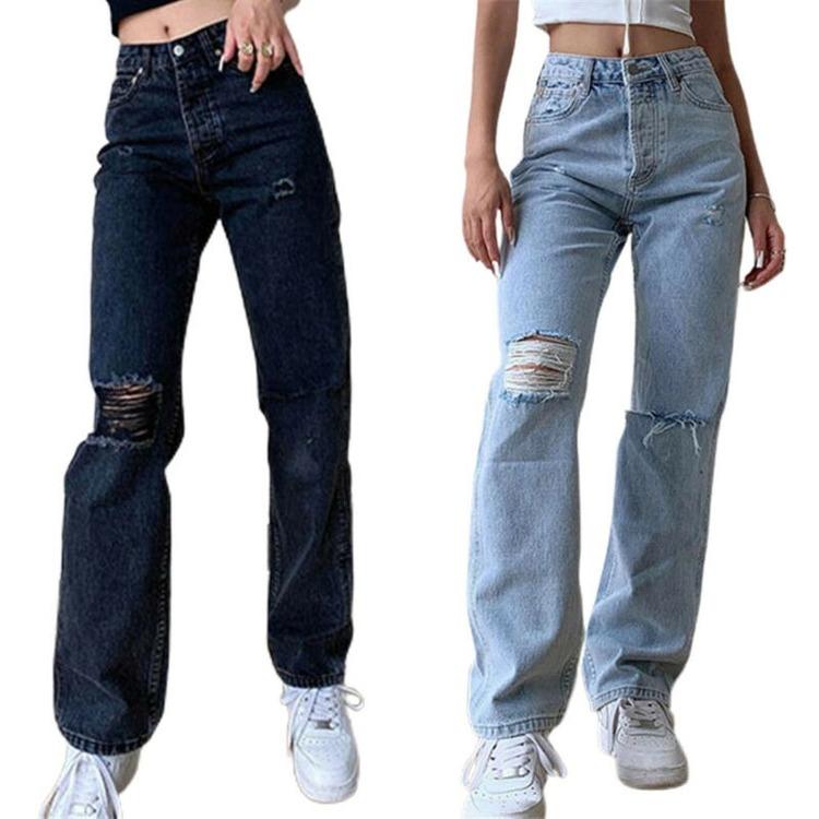 Women's Loose Fit Jeans  Ripped Wide Leg