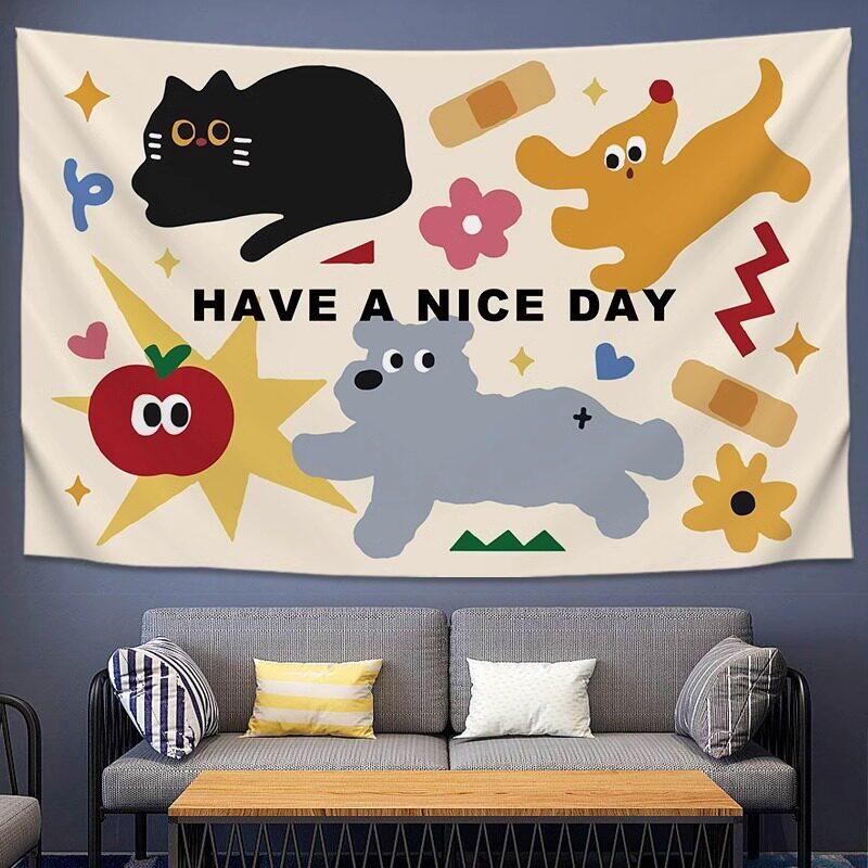 Cute Cartoon Little Monster Wall Tapestry Kids Room Decorative Background Cloth for Bedroom Headboard Hanging Art