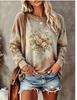 Women Long Sleeve T‑Shirt Vintage Tie‑Dye Rose Bouquet Floral Print Crew Neck Loose Casual Daily Tops