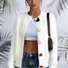Fashion Sweet Heart Button Cardigan Sweater 2026 Autumn Korean Style Knitted Jackets Casual Round Neck Solid Color Knit Loose Ladies Soft Clothing
