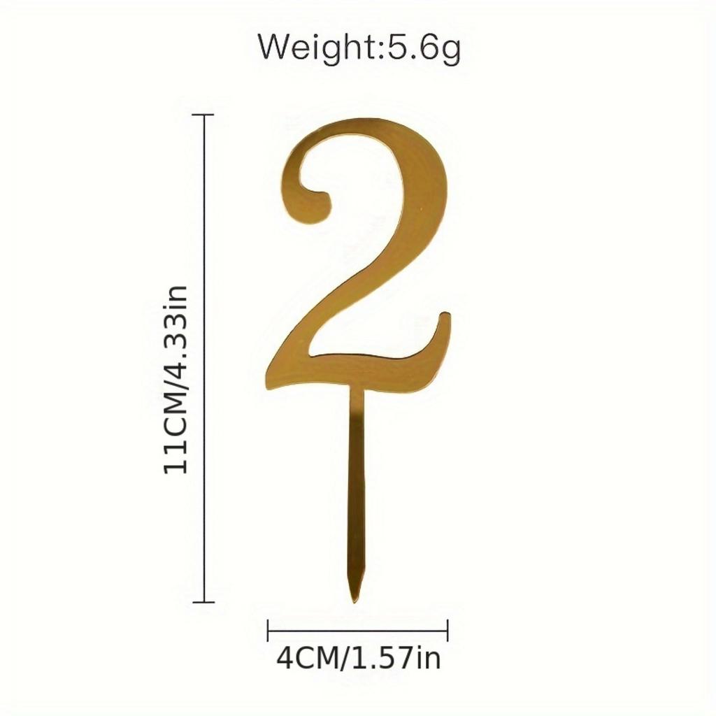 10pcs Acrylic Number Cake Toppers 0-9 for Birthday, Wedding - Golden Dessert Table Decorations.