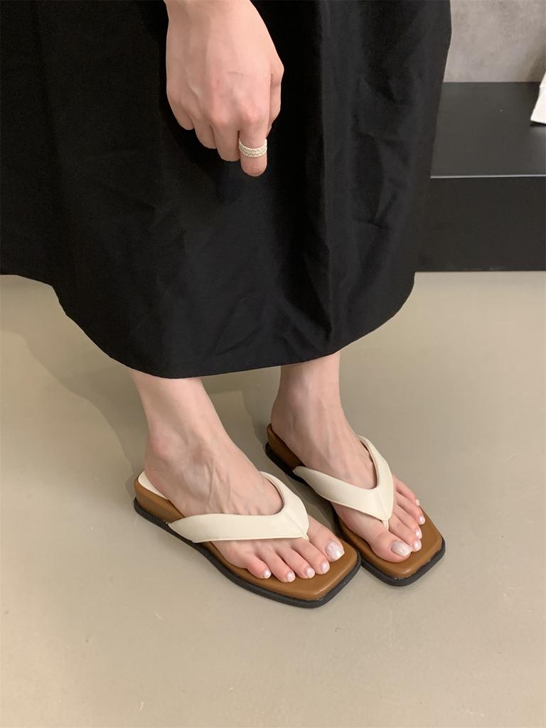 Flip Flops Indoor Outdoor Beach Sandals Silver Slip On Mules Low Heel Slippers Women's 2024 Summer Flats Slides Non-slip Trend