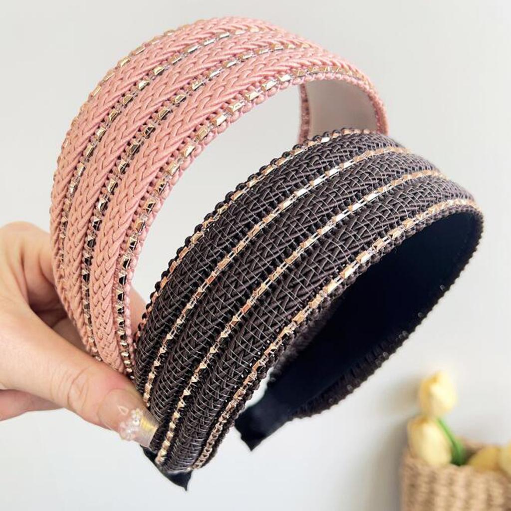 PROLY New Fashion Hair Accessories For Women Wide Side Headband PP Woven Casual Headband Shining Rhinestone Hairband Summer