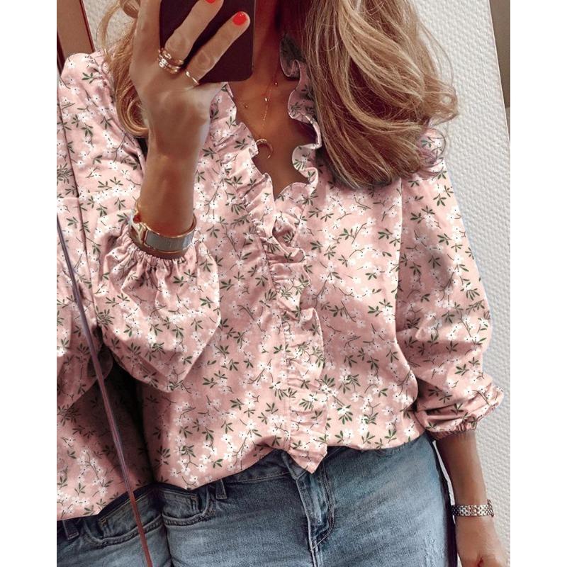 Women Long Sleeve Ruffled Collar Casual Blouse For Summer