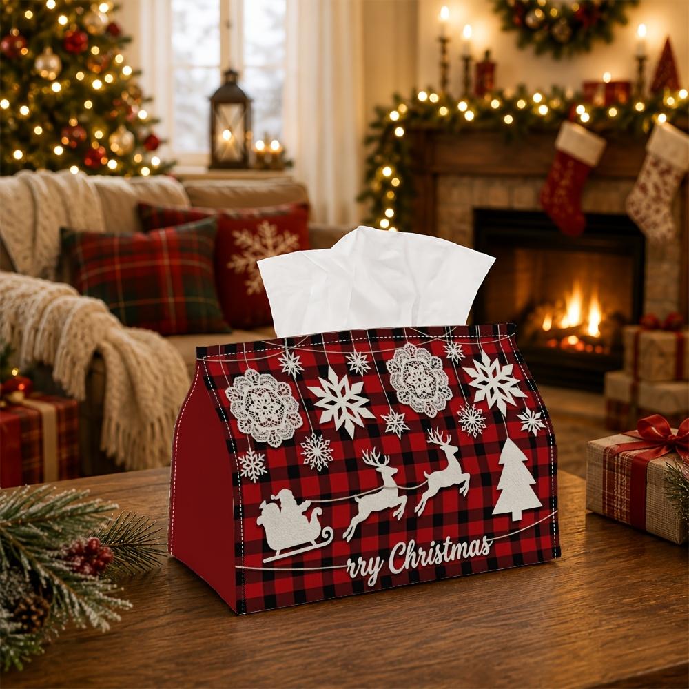 1pc Nordic Winter Tissue Box - Xmas Napkin Dispenser, Made of Durable Polyester, Decorated with Sleigh Reindeer, Suitable for Living Room, Winter Chri
