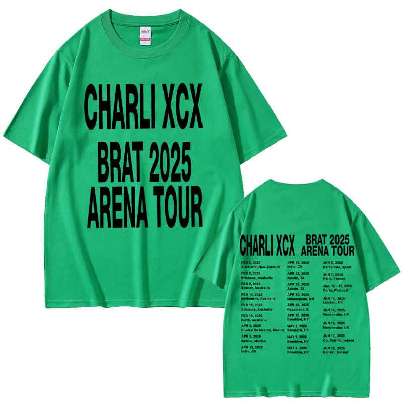 Charli Xcx Brat 2025 Arena Tour T-Shirts Unisex Damenmode Popmusik T-Shirts Baumwolle Oversized Kurzarm-T-Shirt Streetwear