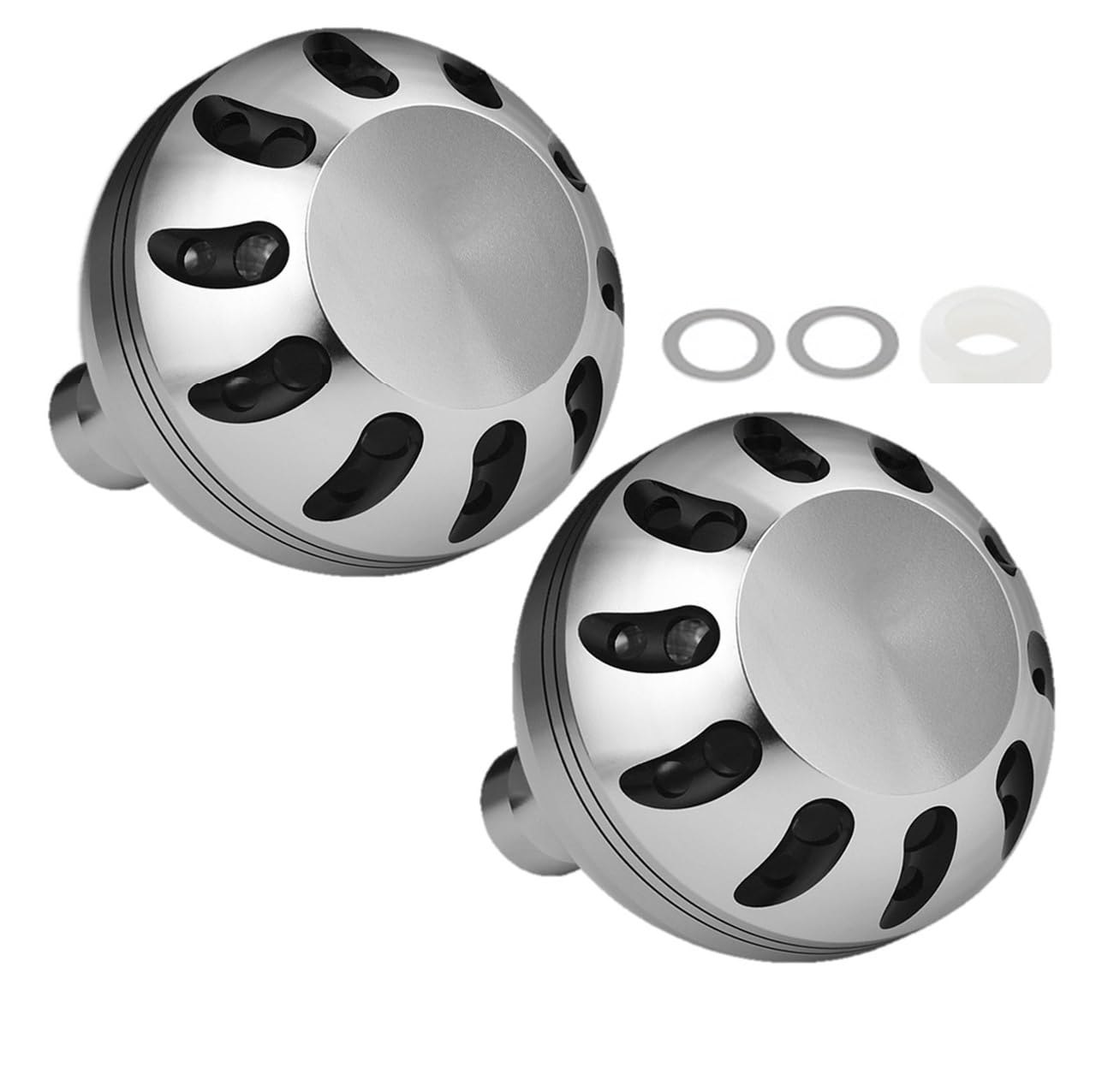 

APAGAI Power Handle Aluminum Round 38mm for Shimano A and Daiwa S Spinning Reels of Silver and Knob, Knob, Round, (Set 2, Black)