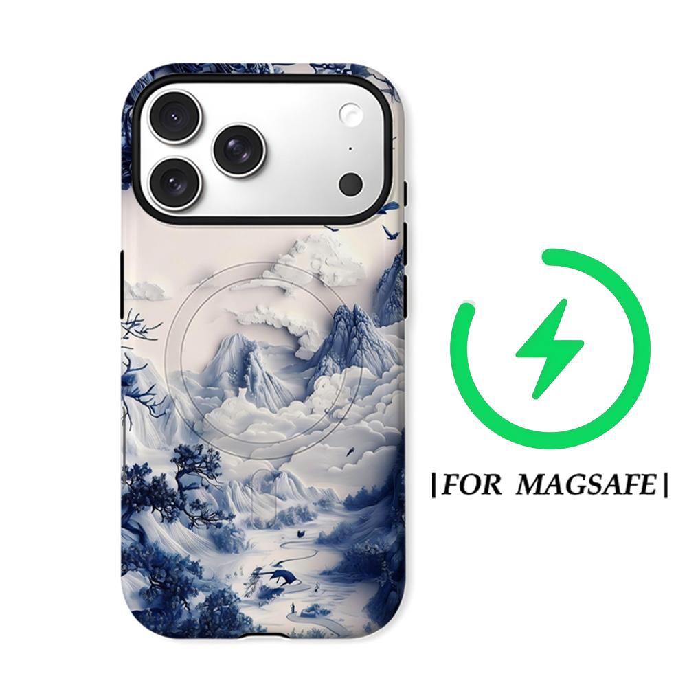 Blue White Landscape Art IPhone17 Must-Haves Phone Case for IPhone 17 16 15 14 13 12 Pro Max Plus Double-layer Back Cover