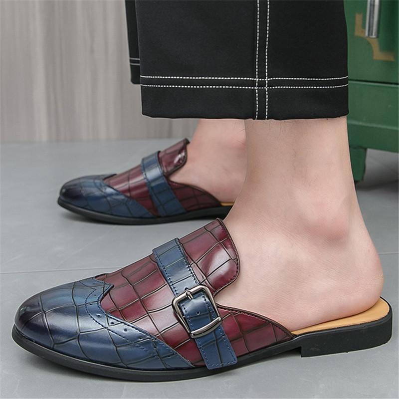 Luxury New Designer Men's Crocodile Pattern Patent Leather Half Shoes For Men Mules Sandals Casual Shoes Slides Loafers Slippers