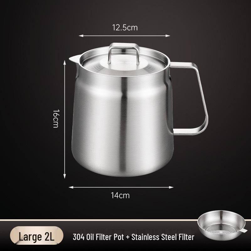 Stainless Steel 304 Oil Filter Pot for Kitchen - Frying Pot with Separate Oil and Dregs Storage.