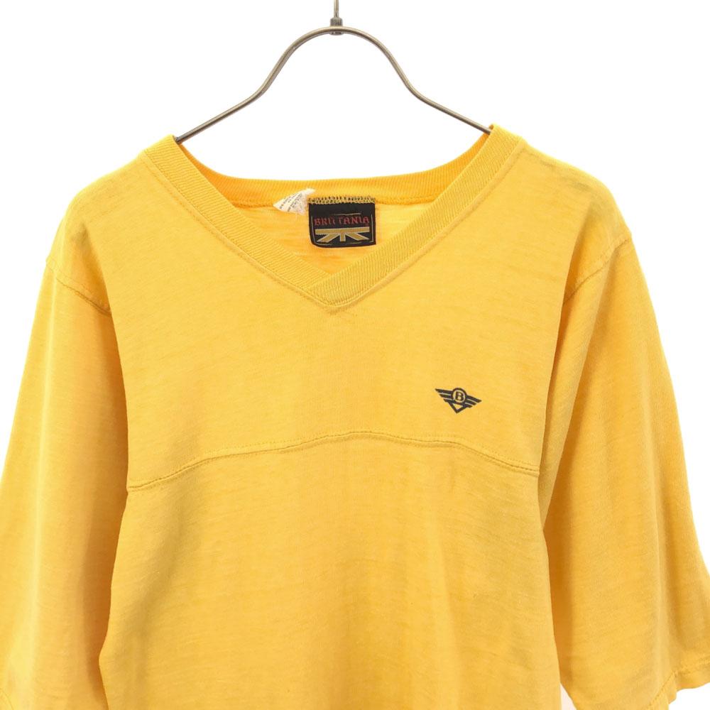 BRITTANIA Made in USA Five-quarter sleeve V neck T-shirt S yellow Men's Used