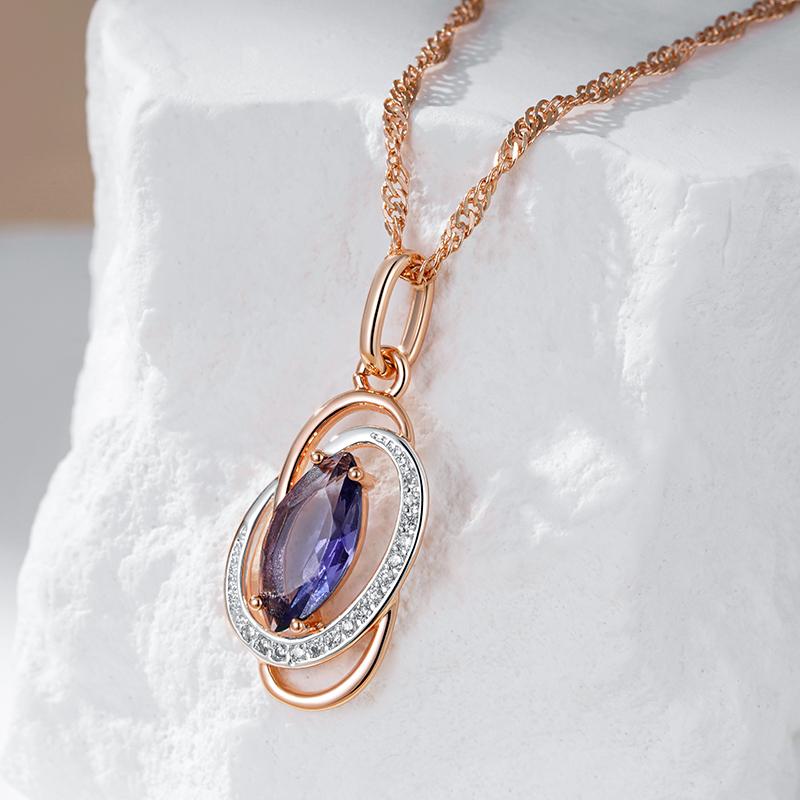 Unusual Shiny Purple Natural Zircon Pendant Necklace For Women Luxury Rose Gold Color Wedding Party Daily Fine Jewelry