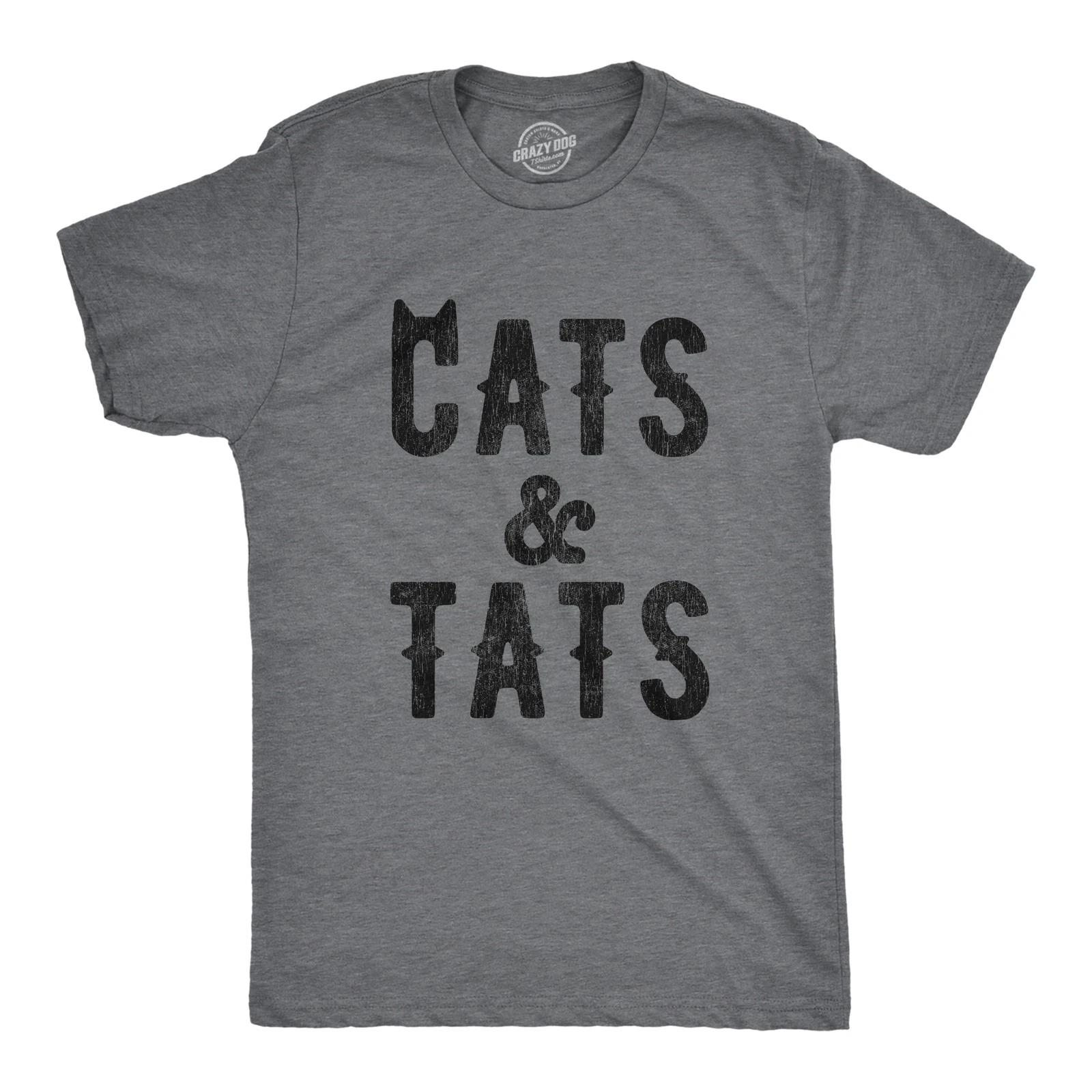 Mens Cats and Tats T shirt Funny Tatoo Graphic Cat Dad Saying Hilarious L
