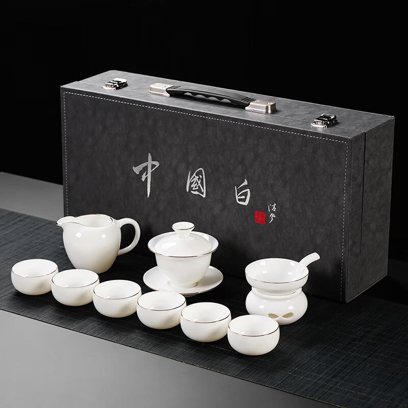 Lainuo Yun Chu Mutton-Fat Jade Porcelain Gilded Gaiwan Tea Set