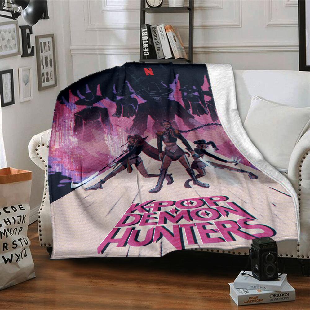 1Pc Kpop Demon Hunters Flannel Blanket, Soft And Comfortable, Casual Warm, Camping Travel, Christmas, Halloween Xmas Gift L150