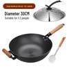 Traditional 32cm Cast Iron Wok with Steel Lid & Spatula