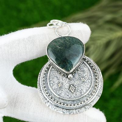 Oferta de Dia do Memorial Pingente de Prata Esterlina com Ágata Musgo Solar Natural