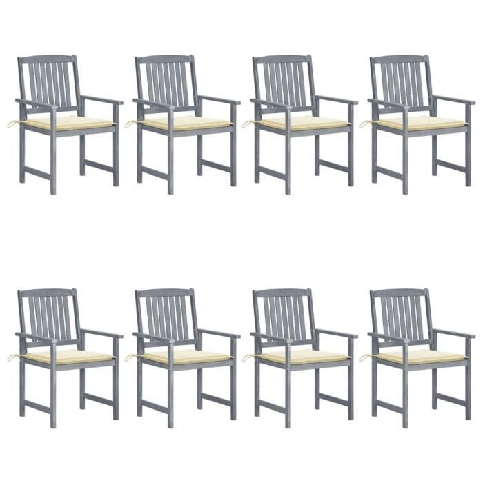 VidaXL Garden Chairs with Cushions 8 Pcs Solid Acacia Wood Grey