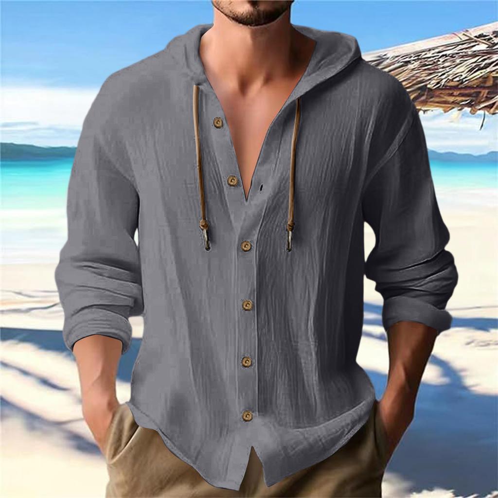 Men's Summer New Loose Print Long Sleeve Shirt Cardigan Beach Shirt