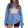 Women's Long Sleeve Neck Sweatshirt Loose Fit Casual Pullover Top, Color and Halloween Small Print