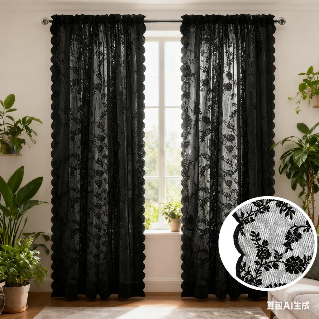 White Floral Embroidered Lace Sheer Curtains Rod Pocket Window Voile Drapes for Living Room Bedroom Wedding Stage Decor