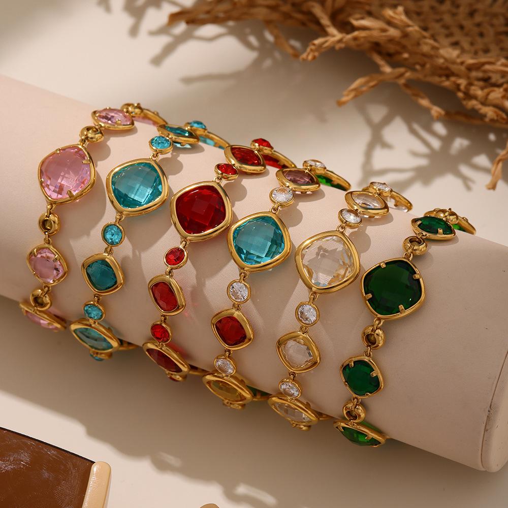 High Shine Faceted Czech Glass Beads Bracelet Multi Faceted Transparent Gem Cut Stainless Steel Bangle for Women Tarnish Free