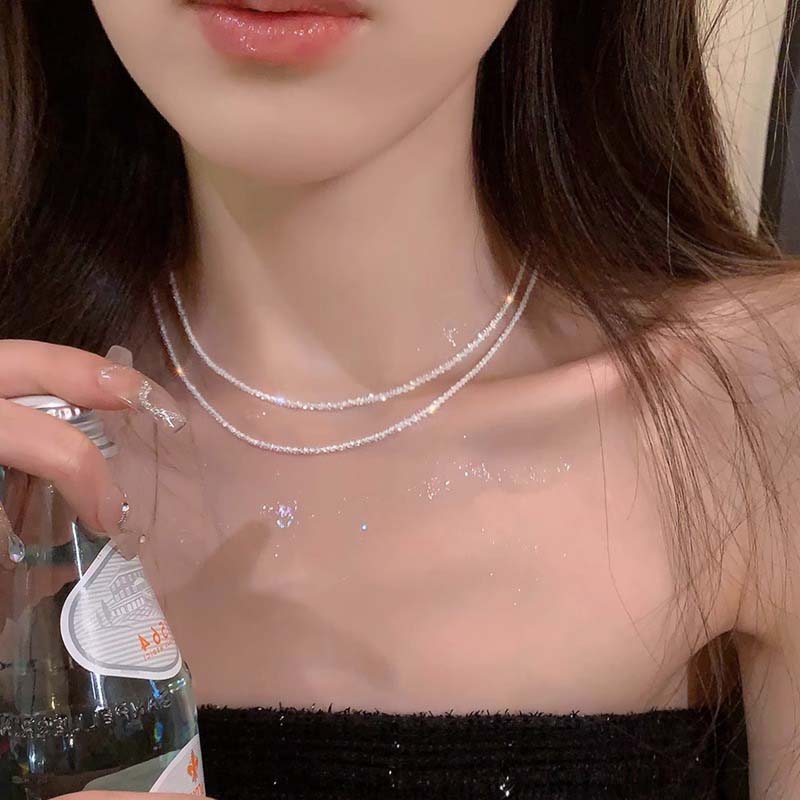 

Fashion Silver Color Sparkling Thin Necklace for Women Simple Clavicle Chain Choker Necklace Jewelry Wedding Party Birthday Gift