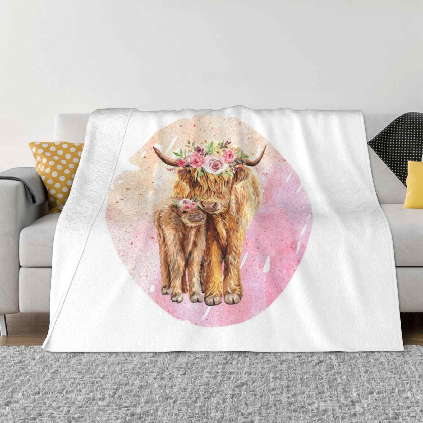 Highland Cow & Calf Latest Super Soft Warm Light Thin Blanket Aberdeen Angus Muckle Cow Farmer Farming Calf Scottish Highland 30x40in