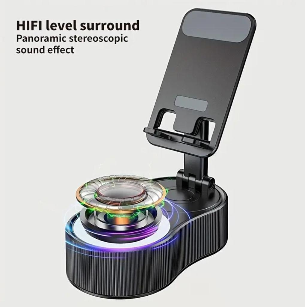 5-in-1 Kabelloser Lautsprecher Telefonhalter Notfall Wiederaufladbar (2000mAh) mit farbigem Umgebungslicht 360° faltbar für Tablet iPhone Android
