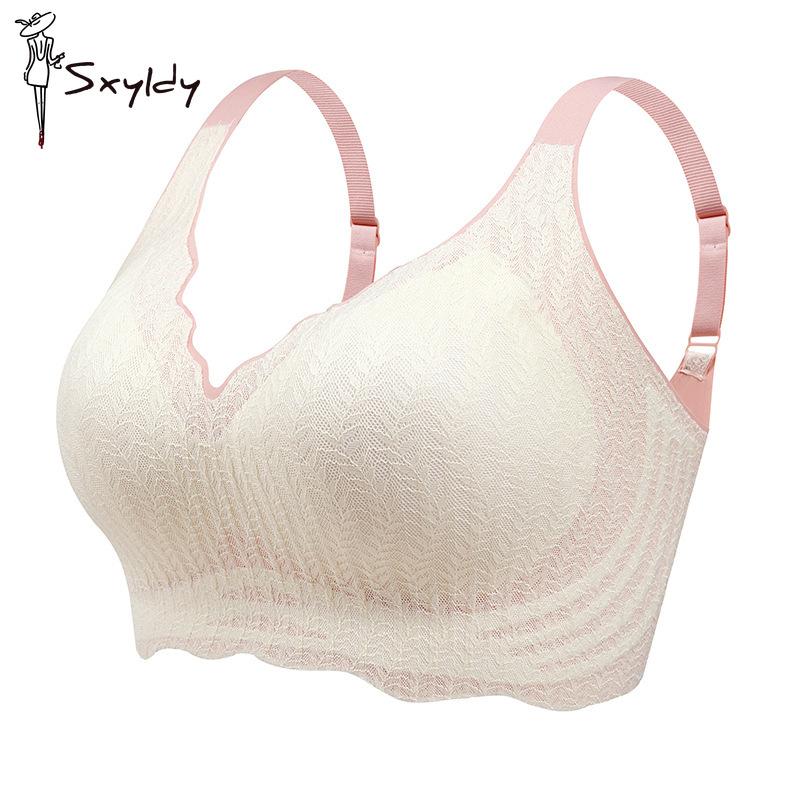 New V-neck Gathered Bubble Cotton Lace Underwear Without Steel Ring Anti-sagging Sports Breathable Comfortable Bra
