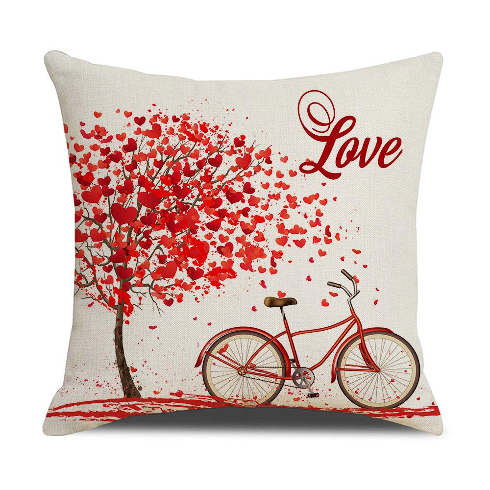 Valentine's Day Pillow Nordic Red Car Rose Love Print Cushion Linen Cushion Home Products