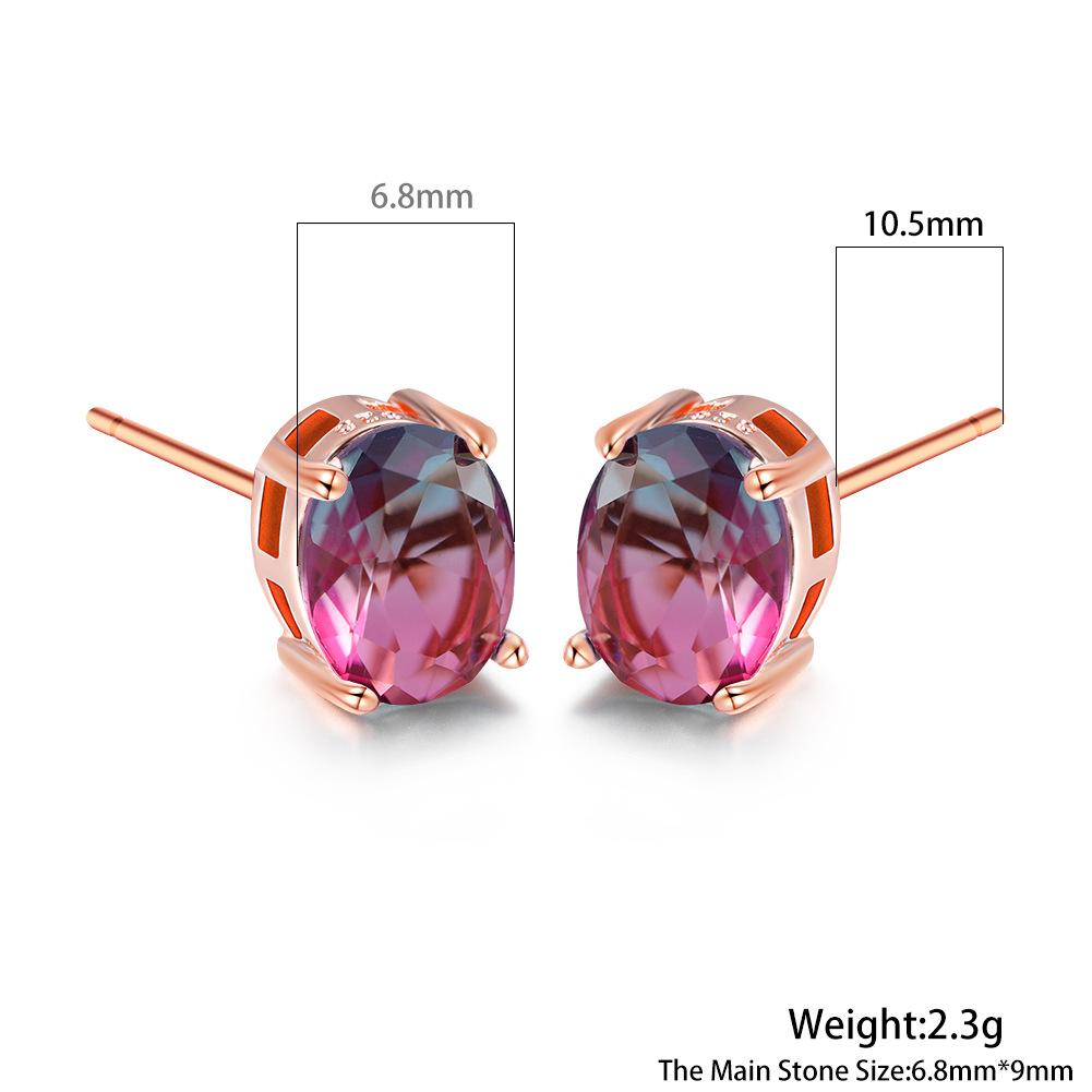 Rose gold four-claw rose blue tourmaline stud earrings niche design temperament earrings розового золота