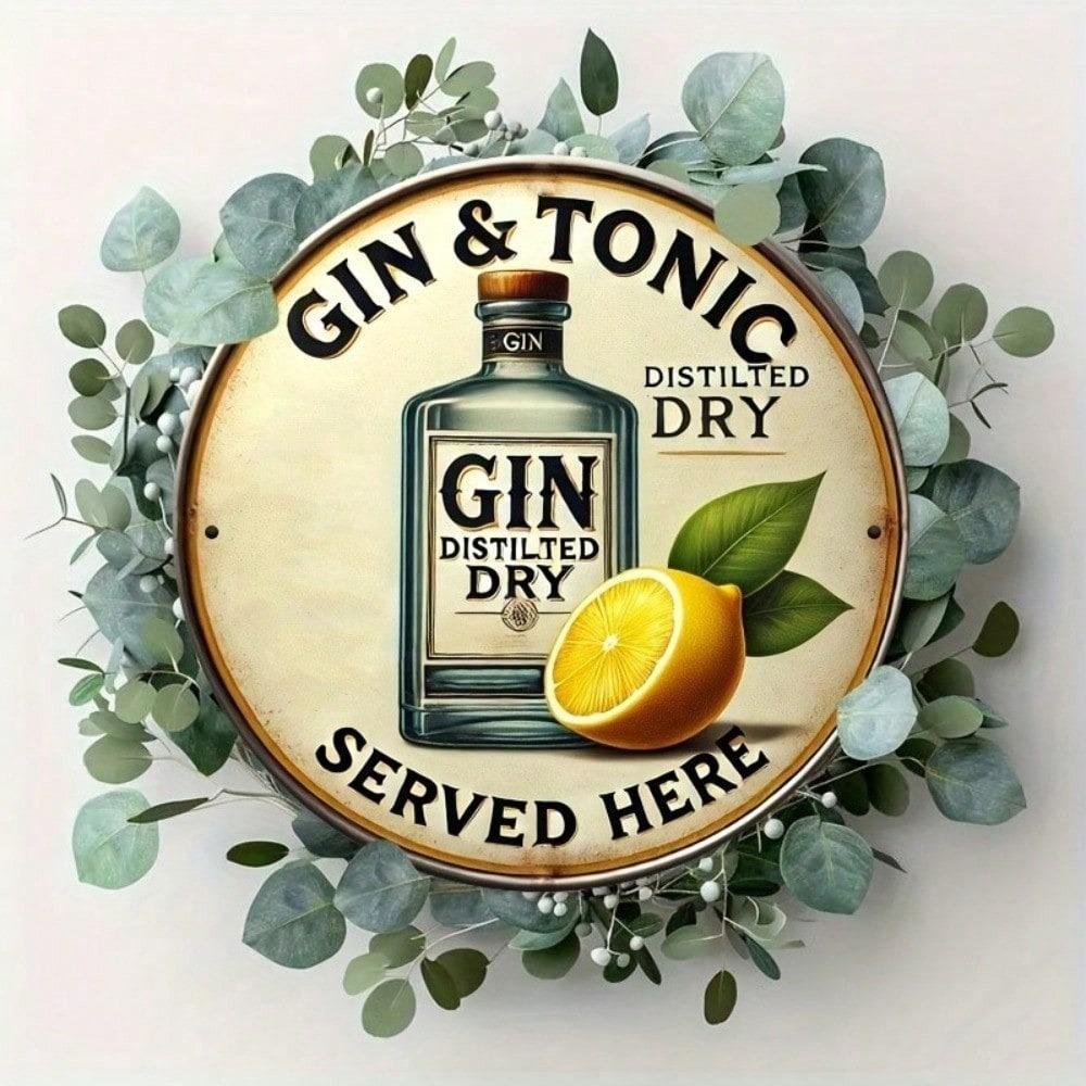 Vintage Metal Tin Sign 8x8 Inch Gin Tonic Bar Pub Wall Decor Retro Rustic Man Cave Art