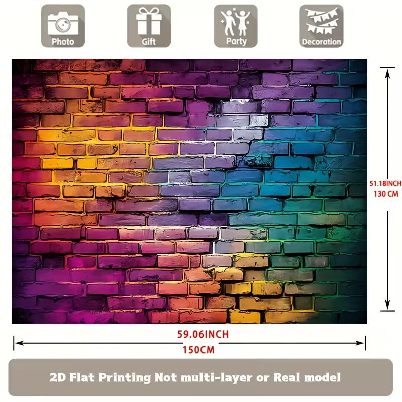 2D Bright Colorful Brick Wall Backdrop Rainbow Graffiti Photography Background